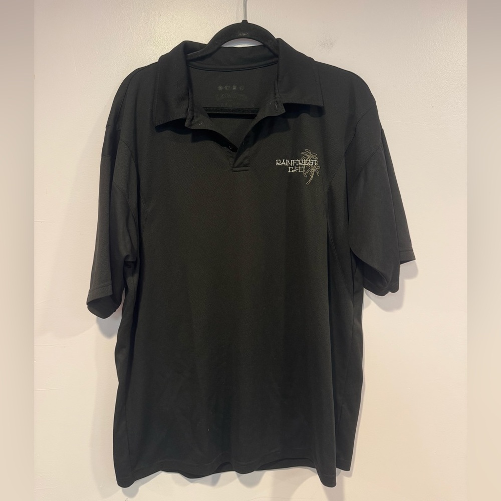 Black‎ embroidered Rainforest Cafe polo shirt